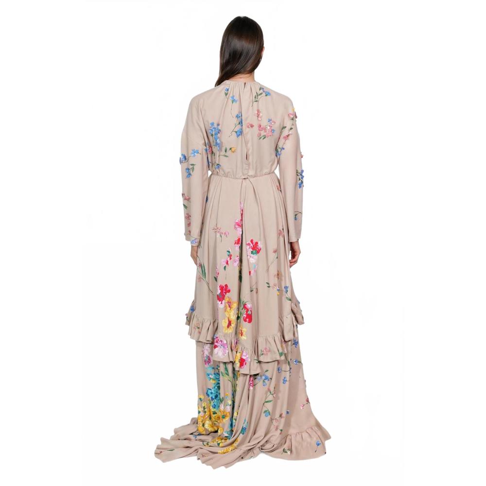 NEW VALENTINO floral embroidered ruffle hem gown in poudre multi - Picture 3 of 3